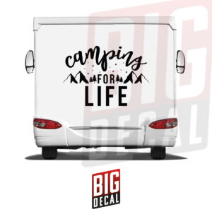 Camping For Life Decal Mountain and Tree Decal Caravan Vinyl Decals 47x32 in