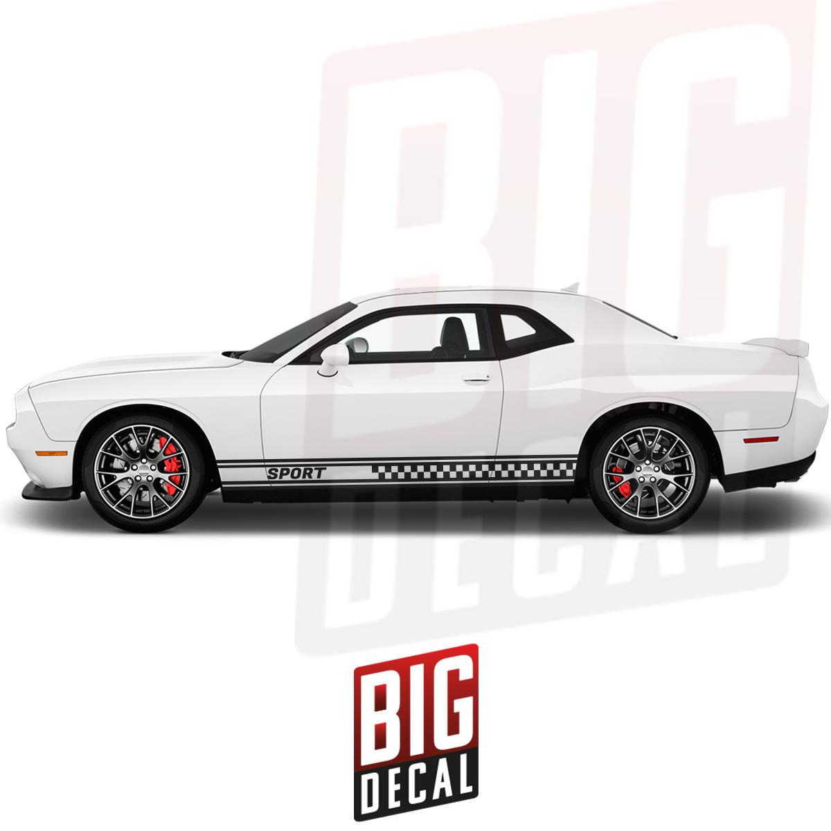 thumbnail interactive-video image 1 of Pro Motor Stripes Checkered Rocker Panel Decals For Dodge Charger 2011-2023 - Choose Your Color, 3M/Oracal Vinyl 1 of 4