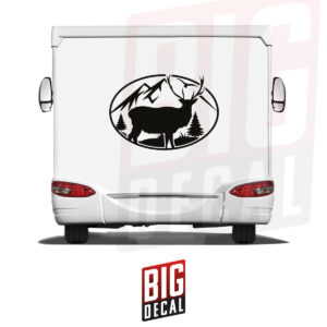 Deer Decal - Mountain and Tree Decal - Caravan Vinyl Decals 47x33 in